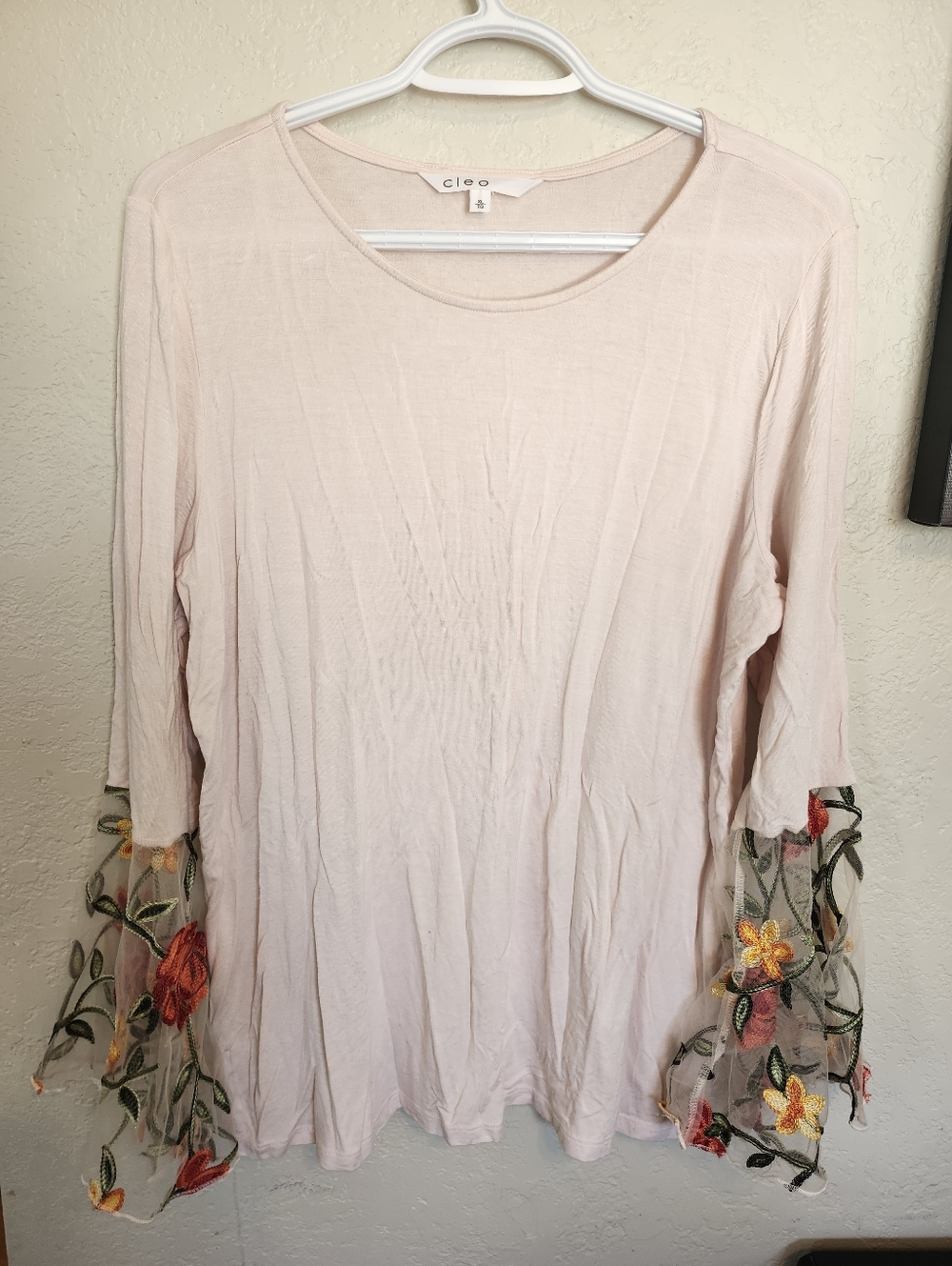 Cleo Women's Blush Pink Floral Embroidered Sleeve Top